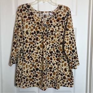 Denim & Co Printed Heavenly Jersey 3/4 Sleeve Top with Ring Trim. Size XL